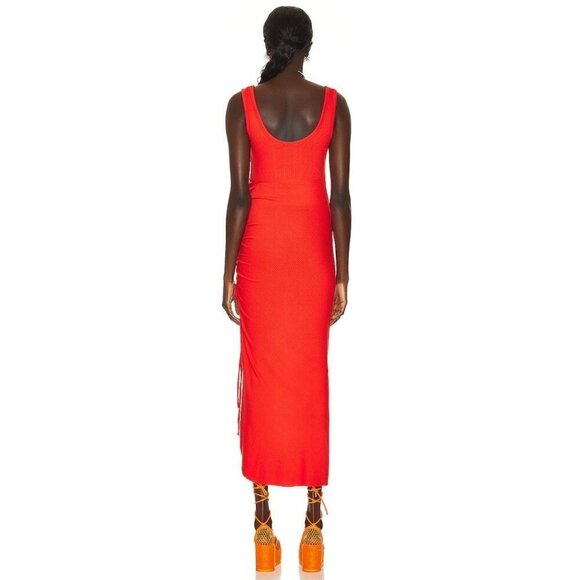 The Range Alloy Rib Cinched Bodycon Midi Dress Fuego Red Orange Womens Medium - Picture 5 of 13